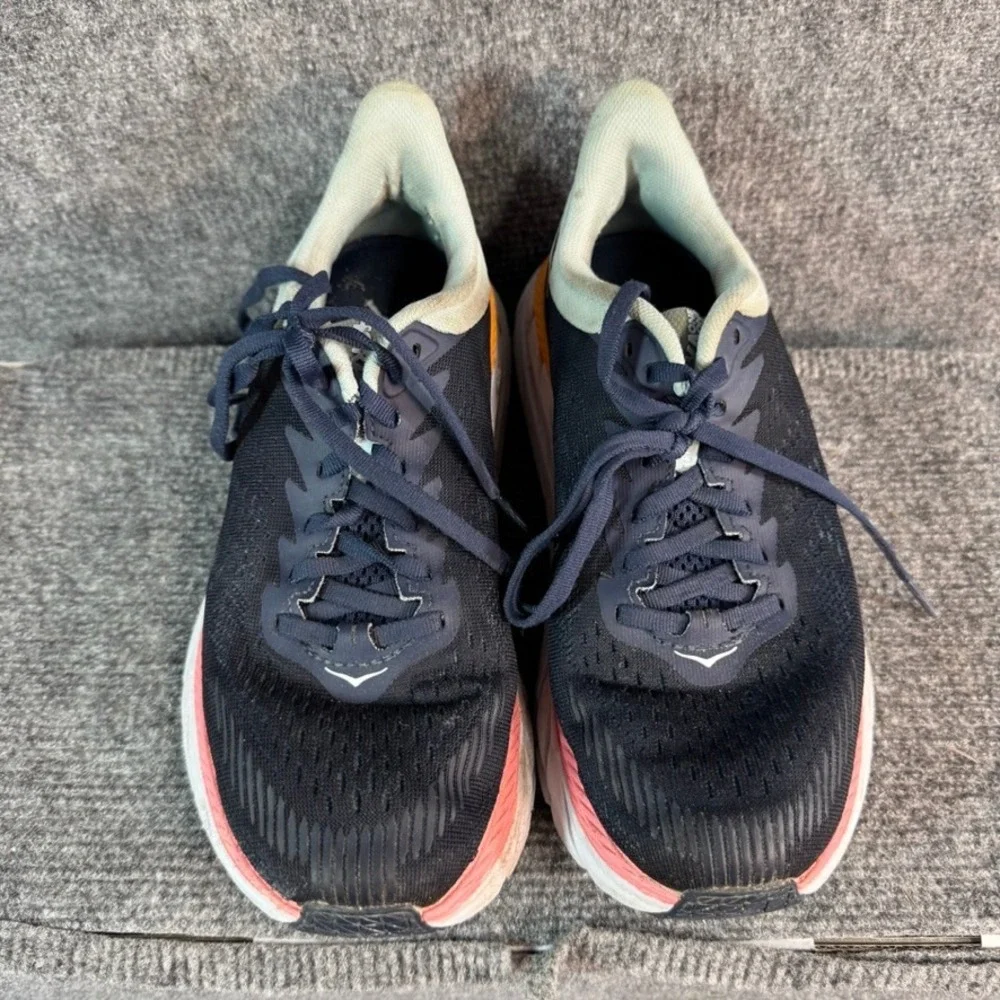 Hoka One One Clifton 7 Navy Blue Orange Pink Running Shoes Women's 5.5